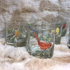 Vtg West Virginia Glass Co Songbird Small Rocks Glasses Gold Trim Set Of 7 Birds