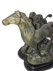 Vintage Bronze Tone Statue 3 Horses Running Mounted Wood Base