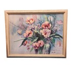 Barbara Mock Signed 1985 Crewel Needlepoint Framed Art Bouquet Flowers 18x14 
