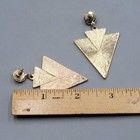 Vintage Green Enamel Triangle Pierced Earrings Gold Tone Dangle 2 25 