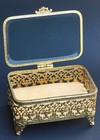 Vintage Hollywood Regency   Beveled Glass Hinged Lid Filigree Vanity Tinket  Box