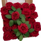 100 Pcs Artificial Flower Dark Red Rose Real Looking Fake Roses With Stem For 