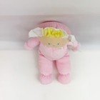Vtg Eden Girl Baby Doll Plush Pink Terry Cloth Blonde Hair Blue Eyes Bonnet Nos