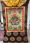 Green Tara Thangka   Nepal   21  X 15  Painting   28  X 43  W Silk Brocade Mount