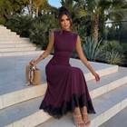 Half-high Neck Slit Lace-trimmed Dress