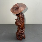Vintage Chinese Oriental Carved Wood Fisherman Sculpture
