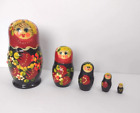 Russian Wooden Nesting Dolls Hand Painted Flower Floral Glitter Red Black 4 