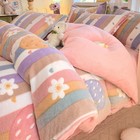 Pink Thick Fleece Flower Duvet Cover Girls Winter Warm Flannel Quilt Cover 1 Pc