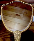 Gorgeous Vintage  Antique Art Nouveau Brass Hand Mirror  Embossed Floral  Gold T