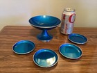 Vtg Emalox Norway Anodized Enamel Deep Blue Footed Pedestal Bowl Mcm   4 Coaster