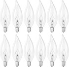 12 Pc Clear Light Bulbs 40w 120v Candelabra Candle Flame Tip Chandelier Lighting