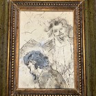 Vintage Mens Portrait Pen And Ink  Hand Drawn Original Small Framed Art