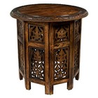  Solid Wood Accent End Table - Hand Carved Vintage Boho 18x18 Antique Brown