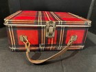 Vintage Aladdin Red Tartan Plaid Metal Lunch Box  1950 s - No Thermos