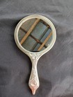Vintage Art Nouveau Style Silver Plated Hand Mirror     Ornate Floral Repousse   