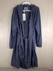 Dude Robe Mens L xl Navy Blue Terry Cloth Towel Lined Hooded Bath Sharktank New