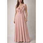 Bhldn Blush Pink Ruffle V Neck Maxi Dress Bridesmaid Formal Evening Gown Size 0