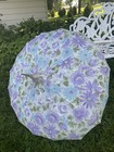 Vintage Pk Polan Katz Co  Floral  Umbrella Parasol Purple Blue  Flowers Summer