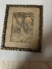Original Signed Pencil Drawing Of Tree Landscape - 8 5    X 6    - Ornate Frame