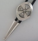 Southwestern Stamped Sterling Silver Cross Design Domed Bolo Tie