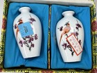 Vintage Chinese Porcelain Snuff Bottles In Silk Case Hand Painted Bird   Flowers