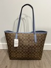 Coach 5696 City Tote In Signature Canvas Khaki marble Blue