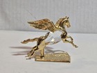 Vintage Gold Tone Crystal Pegasus   Rocking Horse Figurine Set Brass Decor