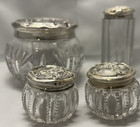 Antique Sterling Silver-lidded Vanity Dresser Jars Set Of 4