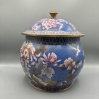 Vintage Cloisonne Lidded Ginger Jar 10    blue Pink Lavender Floral Design