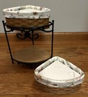 Longaberger Wrought Iron 2 Tier Corner Stand Baskets  Wood Lid  Protectors