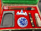 Vintage Chinese Calligraphy Writing Set Ink Stone   Stick Brush Seal Stamp Dish