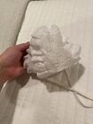 Vintage Newborn Infant Baby White Eyelet Ruffle Bonnet Hat