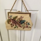 Vintage antique Floral Needlepoint Frame Bag Purse Acorns   Leaves Chain Handle