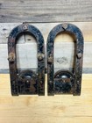 Set Pair Of Antique Vintage Horseshoe Cast Iron Barn Door Rollers Hangers