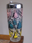 Vtg Art Deco Cocktail Shaker Colorful Bells Happy Times Best Wishes Bon Voyage  