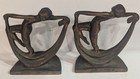 Vtg Art Deco Nude Female Dancer W  Scarf Bookends Worn Bronze  Over Cast Iron