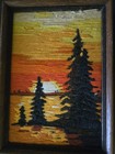 Vintage 70s Framed Crewel Embroidery Wall Art  Sailboat Trees Mid Century Crewel