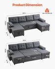 Vevor U Shaped Sofa Bed 6-seat Convertible Sleeper Sofa Bed Double Chaise Gray