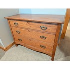 Vintage Solid Oak 3 Drawer Dresser Antique Style Chest With Brass Pulls Honey
