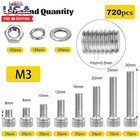720pcs M3 Screws Assortment Kit  Hex Socket Head Cap Bolts  Nuts   Washers Assor