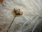 Antique Edwardian Victorian Hat Pin Gold W Rhinestones Flower Shape 10 1 2  Vg