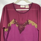 Victoria s Secret Gold Label Nightgown Burgundy Green Embroidered Lace M l Vtg