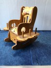 Vintage Wooden Rocking Chair Pin Cushion Thread   Sewing Notions Holder W Drawer