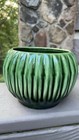 Vintage Mccoy Pottery Planter Green Drip Glaze Ribbed Melon Shape Mcm 3 75x5 25