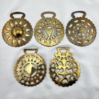 Brass Horse Medallion Antique English Heart Sun Boss Club Fleur Lot Of 5 Harness