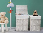 Badger Basket Wicker Two Hamper Set With Liners - White Side Groove Removable