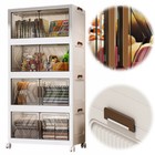 4 Tier Stackable Storage Bins With Lids Doors Wheels Storage Drawer  clear 