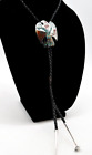 Vintage Sterling Silver Navajo Eagle Turquoise Coral Chip Inlay  Bolo Tie