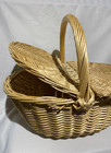Large Vintage Willow Wicker Double Lidded Basket Hamper By Little Picket Fence