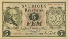 1948 Sweden 5 Kronor Banknote  King Gustaf V s 90th Brthday  Monogram  Arms